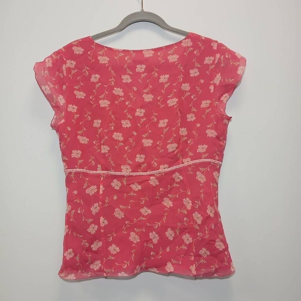 Y2k  ann Taylor large 100% silk blouse floral fudge pink top fairy boho ruffle - Picture 4 of 10